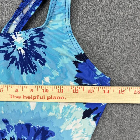 Speedo PowerFLEX Eco Swimsuit Womens 6 Blue Tie Dye One Piece Crossback Swimwear - Picture 8 of 14